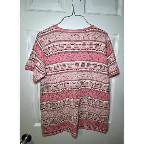 Alfred Dunner Women’s Short Sleeve Crochet Knit Stripe Blouse Size Medium NWOT - Picture 5 of 5